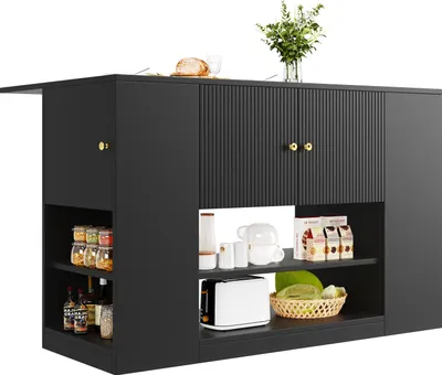 Produktbild von Moderne Kücheninsel, Küchenschrank, buffetschrank, Küchenschrank mit Schubladen und Regalen, Sideboard für Küche & Esszimmer, Schwarz