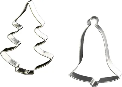 Produktbild von Bäckereigussteine - Formset für Bäckereigussteine - Durchmesser 12 cm - aus Metall - 2er Set Tannenbaum & Glocke -  Deutschland