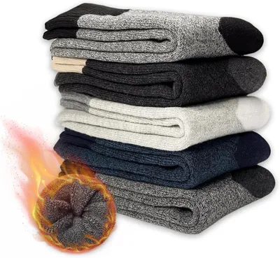 Productafbeelding van Dikke Thermo Sokken voor Mannen - 5 Paar, Ademend, Winter Sokken, Comfortabele Hikersokken, Giftidee in 5 Kleuren