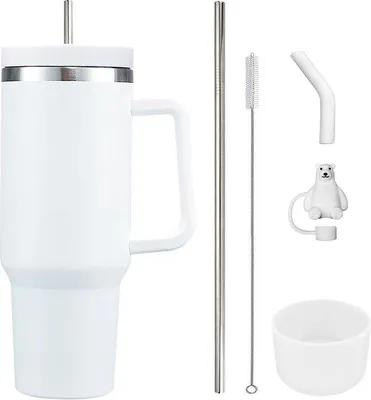 Image de Mug isotherme à double paroi en acier inoxydable, 1200 ml, blanc