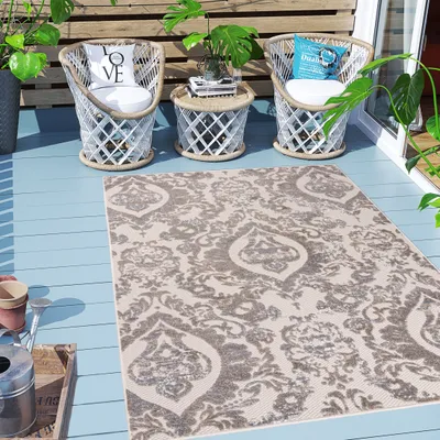 Obrázek produktu pro Carpeto Rugs Orientální koberec odolný proti povětrnostním vlivům na balkon, terasu - balkonový koberec odolný proti vodě - venkovní koberec odolný proti povětrnostním vlivům - venkovní koberec na terasu velký - béžový - 120 x 170 cm