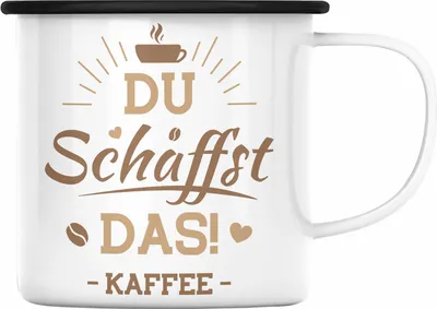 Produktbild von Trendation - Lustiger Spruch Kaffeetrinker Kaffeeliebhaber Kaffee Spruch Emaille Tasse für Büro Arbeit Du Schaffst das (Schwarz)