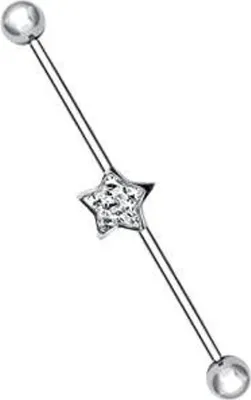 Produktbild von Karisma Industrial Barbell Piercing Edelstahl 316L Ohrpiercing Epoxyharz Stern mit Kristall Elements Weiss - Länge 38mm