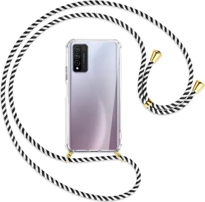 Produktbild von Handykette Backcover-Schutzhülle mit Band (Metall goldfarben) für Honor 10X Lite - schwarz/weiß gestreift