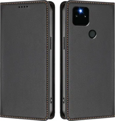 Produktbild von Handyhülle für Google Pixel 5A 5G, Kunstleder Klapphülle Stoßfeste Magnetische Hülle mit Ständer Schwarz