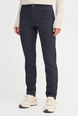 Immagine prodotto di OXMO OXPisla: pantaloni da donna in tessuto, modello pantaloni classici con tasche laterali, passanti per cintura, dettagli del marchio, tessuto misto cotone, vestibilità regular