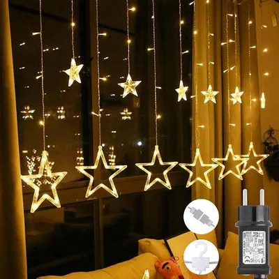 Obrázok produktu pre Vianočná dekorácia – LED svetelná záclona, 12 hviezd, 108 LED diód, teplá biela, vodotesná