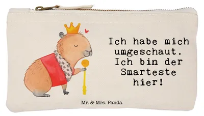Produktbild von Mr. & Mrs. Panda Kulturbeutel Capybara König Größe S Klein - Weiß - Geschenk, Mäppchen, beauty case, Schminktasche, Lustige Sprüche, Stoffbeutel, Kulturtasche