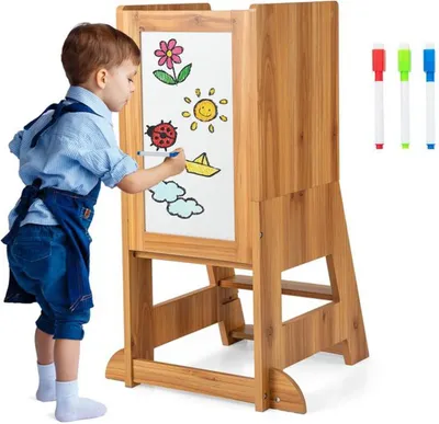 Produktbild von Azomor® Holz 3-in-1 Kinderturm mit verstellbarer Höhe und Zeichenbrett
