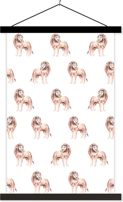 Produktbild von MuchoWow® Textilposter Löwe - Illustration - Muster 60x90 cm mit schwarzem Rahmen - Poster Wohnzimmer