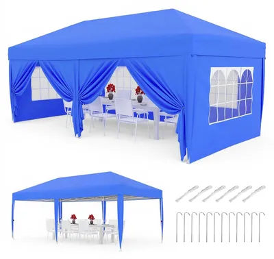 Produktbild von Faltpavillon 3x6 m - Pop up Partyzelt - Wasserdichtes 420D Oxford - Höhenverstellbar - Stahlgestell - 6 Seitenteile - Blau