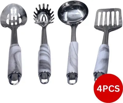 Produktbild von Küchenhelfer Set 4-teilig aus Edelstahl mit Marmoroptik, ca. 30 cm