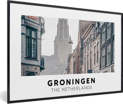 Produktbild von MuchoWow® Gerahmtes Poster Groningen - Niederlande - Toren 90x60 cm - Poster mit Schwarzem Bilderrahmen Wandposter Rahmen Foto Bilder - Fotorahmen - Foto-Plakat