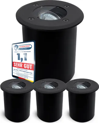 Produktbild von SSC-LUXon 4er Set JUAVI Bodeneinbauleuchte aussen IP67 - Bodenstrahler schwarz matt rund 230V befahrbar für 1x GU10 (separat erhältlich)