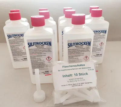 Produktbild von 10 x 0,5 L Horizontalsperre "SILITROCKEN" + 10 Aufsätze, ABDICHTUNG 5 L