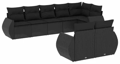 Produktbild von vidaXL 8-tlg. Garten-Sofagarnitur mit Kissen Schwarz Poly Rattan