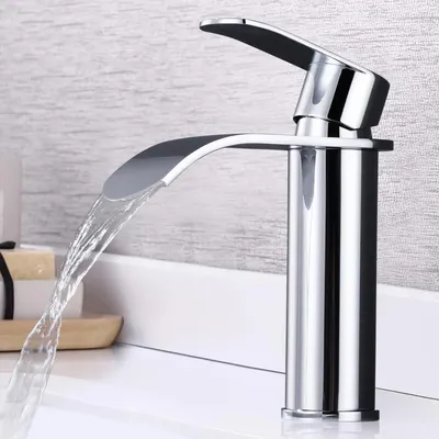 Produktbild von Waschtischarmatur Wasserfall-Auslauf Chrom Edelstahl Einlochmontage