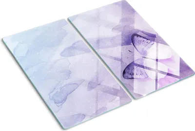Obrázok produktu pre Sklenená ochranná doska – Kryt varnej dosky – Kryt na indukčnú dosku – 2x30x52 cm – Rýchle čistenie – Tvrdené sklo – Fialový motýľ