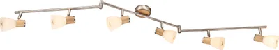 Produktbild von Globo Lighting Strahler Metall Nickel matt, Holz, Glas opal, beweglich, Glas gestreift, LxBxH: 1450x90x180mm, exkl. 6x E14 40W 230V