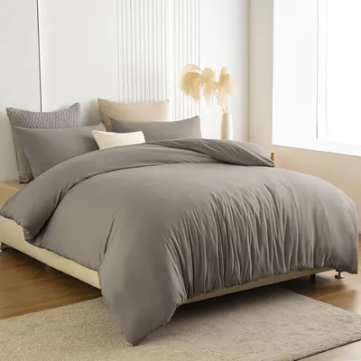 Productafbeelding van Bettenset 140x200 cm, taupe kleur, microvezel, kreukvrij, strijkvrij, met rits