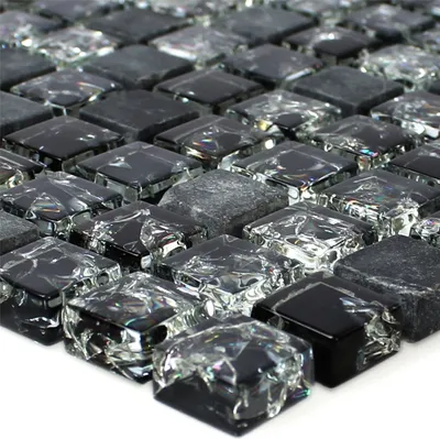 Produktbild von Glas Marmor Mosaikfliesen Schwarz Malawi Bruchglas Quadrat