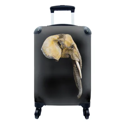 Produktbild von MuchoWow® Koffer Handgepäck Trolley Rollkoffer Kleine Reisekoffer mit 4 Rollen - Elefant - Kopf - Schwarz - Cabin Size < 55x40x23 cm & 55x40x20 cm - Fotokoffer - Kabinenkoffer - Boardgepäck - Reise-Box - Reisekoffer - Reisegepäck - Koffer mit Bild - Trolley für Kinder