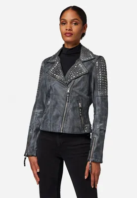 Produktbild von Damen Lederjacke Bikerjacke Ricano STUDD – Grau / XL