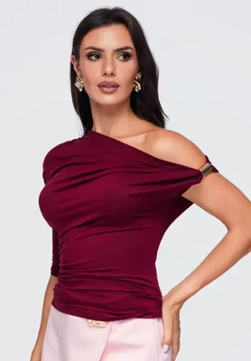 Produktbild von LARICA Bluse Slim Fit Asymmetrisch Modern OW-TS-E0075 burgundy S/M