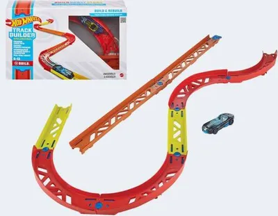 Produktbild von Hot Wheels Fahrzeug- & Schienen-Set, Premium Track Builder Kurven Pack, Kunststoff, Mehrfarbig, 300x60x190 mm (BxTxH), ab 4 Jahren, inkl. 1 Fahrzeug, GLC88, Montage nötig