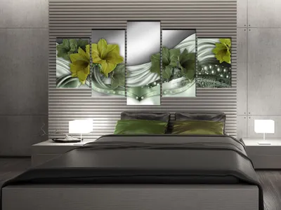 Produktbild von Akustikbild Blumen Abstrakt 200x100 cm Bilder Akustikschaum Hochleistungsschallabsorber Schallschutz Leinwand 5 tlg Wandbild Raumakustik Schalldämmung b-B-0078-b-p
