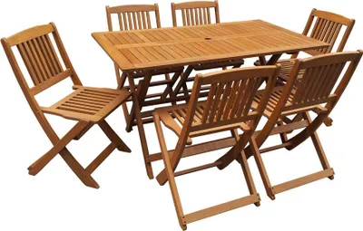Image de Table et chaises de jardin en bois exotique "Hongkong" - Table pliante + 6 chaises pliantes