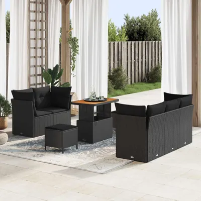 Image de vidaXL Ensemble de canapé de jardin avec coussin avec mémoire 8 pcs noir
