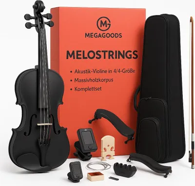 Produktbild von 4/4 Geige Akustik Schwarz Massivholz inkl. Koffer Bogen Zubehör DE.