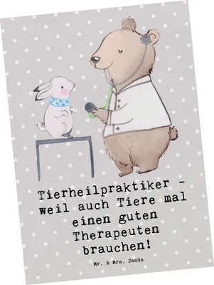 Produktbild von Mr. & Mrs. Panda Grußkarte Tierheilpraktiker - Grau Pastell - Geschenk, Postkarte, kreative Geschenke, Ansichtskarten, einzelkarte, Tierliebe, Fotokarte, Berufe, Spruch