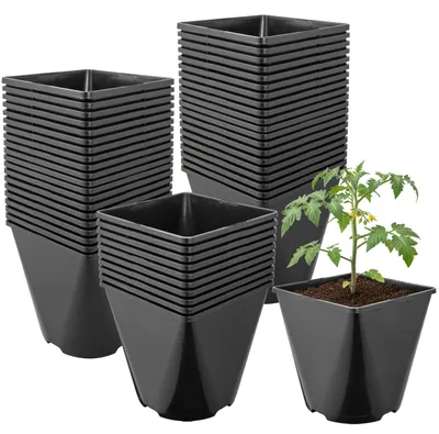 Produktbild von Garronda 50 Stück Kunststoff eckig abgerundet mit Drainagelöchern für Garten (Schwarz, 15,7 x 15,7 x 16 cm (3L)) GD-KW-SR