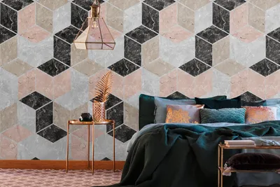 Produktbild von NEWROOM Tapete Grau Vliestapete Rauten - Wandbild Modern Schwarz Rosa Linien Grafisch Tapete Grafisch Mustertapete