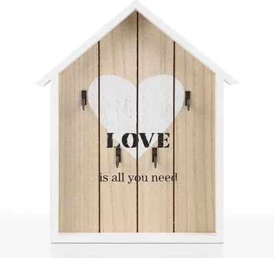 Productafbeelding van Sleutelrek Vintage - Houten Sleutelkast - 4 Haken - Wandsleutelkast - Decoratie - 29,5 x 21,5 x 3,5 cm