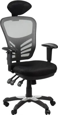 Produktbild von Ergonomischer Bürodrehstuhl HG-0001H, Nylonbasis, verstellbare Armlehnen, Kopfstütze, Schwarz/Grau
