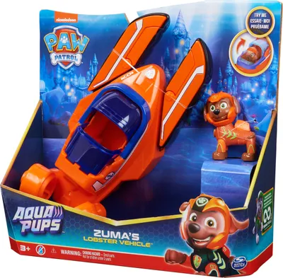 Produktbild von PAW Patrol , Aqua Pups - Basis Fahrzeug Spielzeugauto im Hummer-Design mit Zuma Welpenfigur, Fahrzeug, 3 Jahr(e), Blau, Orange