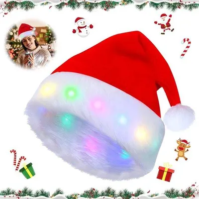 Produktbild von Weihnachtsmütze - Plüsch-LED-Weihnachtsmütze - Für die Feiertage - Rot - Weihnachtsmütze für Kinder - Perfekt für Weihnachtsfeiern - Bequem und modisch