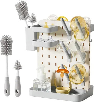 Produktbild von Flaschentrockner mit Reinigungsbürste, abnehmbarer Abtropfständer, Tropfschale, grau, für Babyflaschen