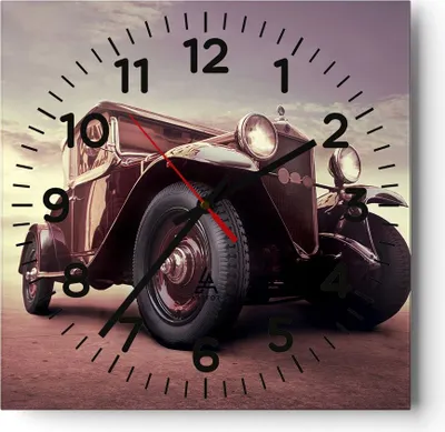Produktbild von Wanduhr - Quadrat - Glasuhr - Retro auto luxus alt - 30x30cm - Schleichendes Uhrwerk - Lautlos - zum Aufhängen bereit - Dekoration Modern - Wanddekoration aus Glas - C4AC30x30-2621