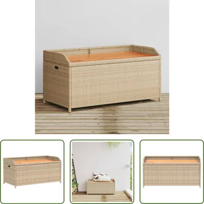 Image de The Living Store Banc avec espace de rangement Beige 100x50x52 cm Poly rotin acacia
