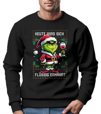 Produktbild von Sweatshirt Herren Anti-Weihnachten Grinch Weihnachtsmuffel Heute wird sich flüssig ernährtr Ugly XMAS Sweater Moonworks® schwarz XXL