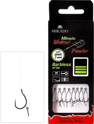 Produktbild von 8 x MIKADO METHOD FEEDER BARBLESS Haken Rig `s mit Spike Nadel Schonhaken #12 / 0,18mm