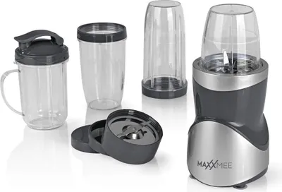 Immagine prodotto di MAXXMEE Smoothie Maker Set 12 pezzi Frullatore multifunzionale 8 funzioni, con brocche di diverse dimensioni incl. coperchio to-go Lame in acciaio inox Grigio