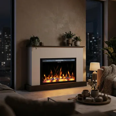 Produktbild von Garlivo Elektrokamin 'ROMA Xl Weiss/Wenge' | LED Standkamin in weiss mit Heizung (1700 W) | HxBxT: 100x138x27cm