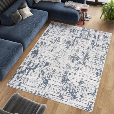 Obrázek produktu pro Koberec obývací pokoj ložnice krátký vlas moderní strakatý vintage krémově modrý ecru 140 x 200 cm