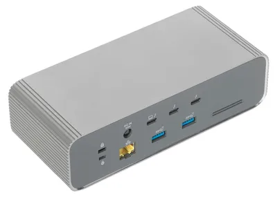 Produktbild von Targus DOCK230EUZ, Kabelgebunden, Thunderbolt 5, 140 W, 3,5 mm, 2500 Mbit/s, Silber