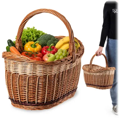 Produktbild von KADAX Weidenkorb für Pilze, Ovaler Korb zum Einkaufen, robuster Picknickkorb mit dem Henkelgriff, Flaschenkorb, Korb für den Garten, Tragekorb (Mix), KI-generiertes Bild